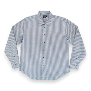 Zara Man Tailored Fit Button Up Shirt Mens 18 Blue White Stripe Long‎ Sleeve
